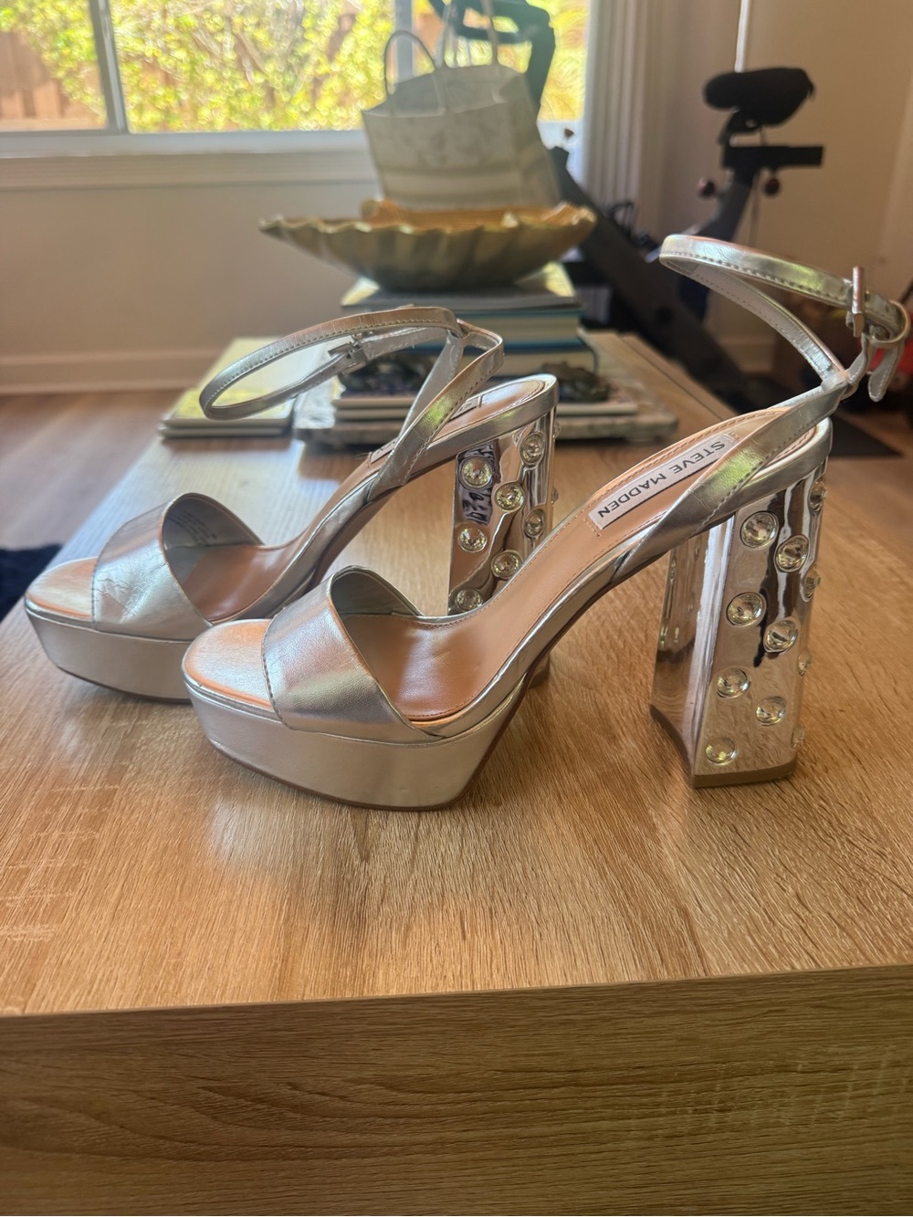 Steve Madden Silver Metallic Platform Ankle-Strap Sandal - Picture 6 of 7